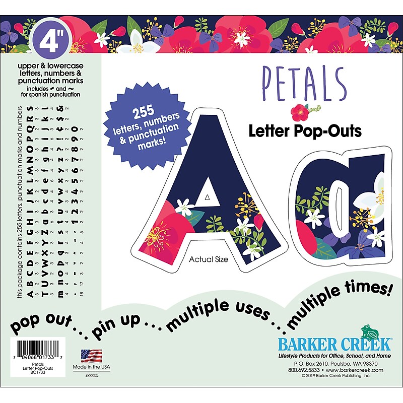 Barker Creek Petals & Prickles  4" Letters and Numbers, Multicolored, 255/Pack (BC1733) image 1