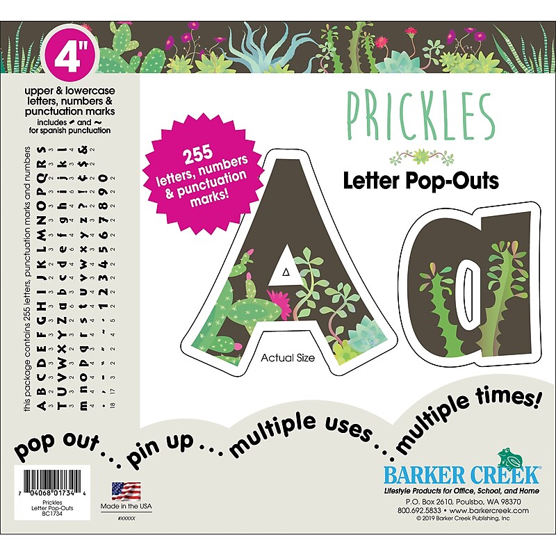 Barker Creek Petals & Prickles  4" Letters and Numbers, Multicolored, 255/Pack (BC1734) image 1