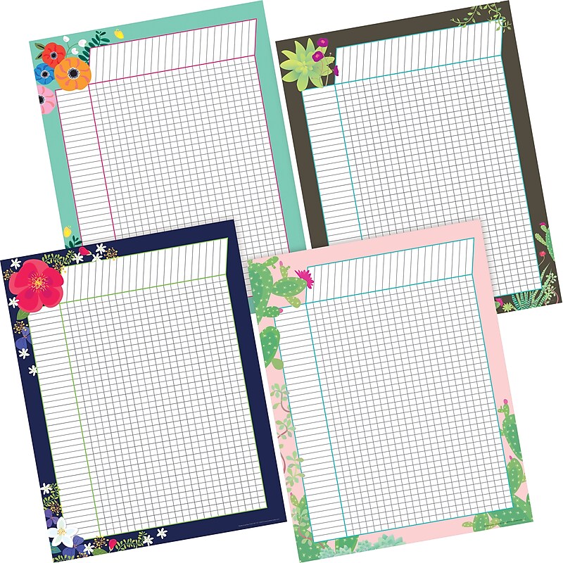 Barker Creek Petals & Prickles Incentive Chart Set, 17" x 22", Multicolored, 4/Set (LL578) image 1