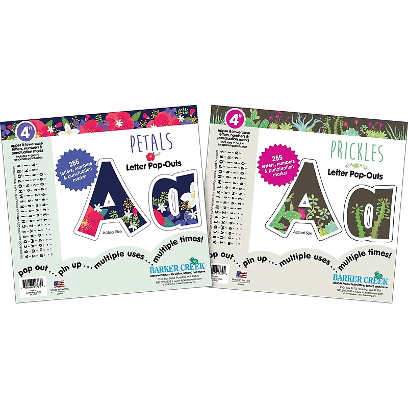 Barker Creek Petals & Prickles  4" Letters and Numbers, Multicolored, 510/Pack (BC3870) image 1