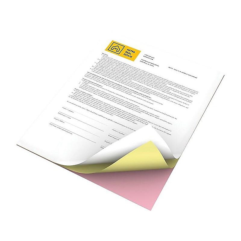Xerox Revolution 8.5" x 11" Carbonless, White/Canary/Pink, 1670/Carton (3R12425) image 1