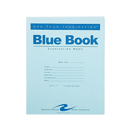 Roaring Spring Blue Exam Book, 7" x 8.5", Wide Rule, 12 Sheets, Blue