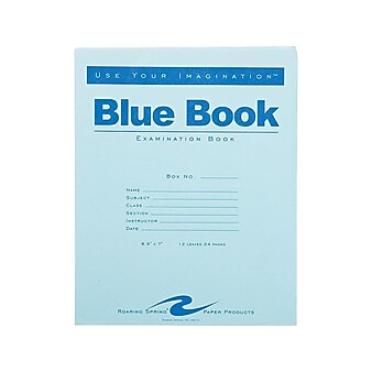 Roaring Spring Blue Exam Book, 7" x 8.5", Wide Rule, 12 Sheets, Blue (77513)
