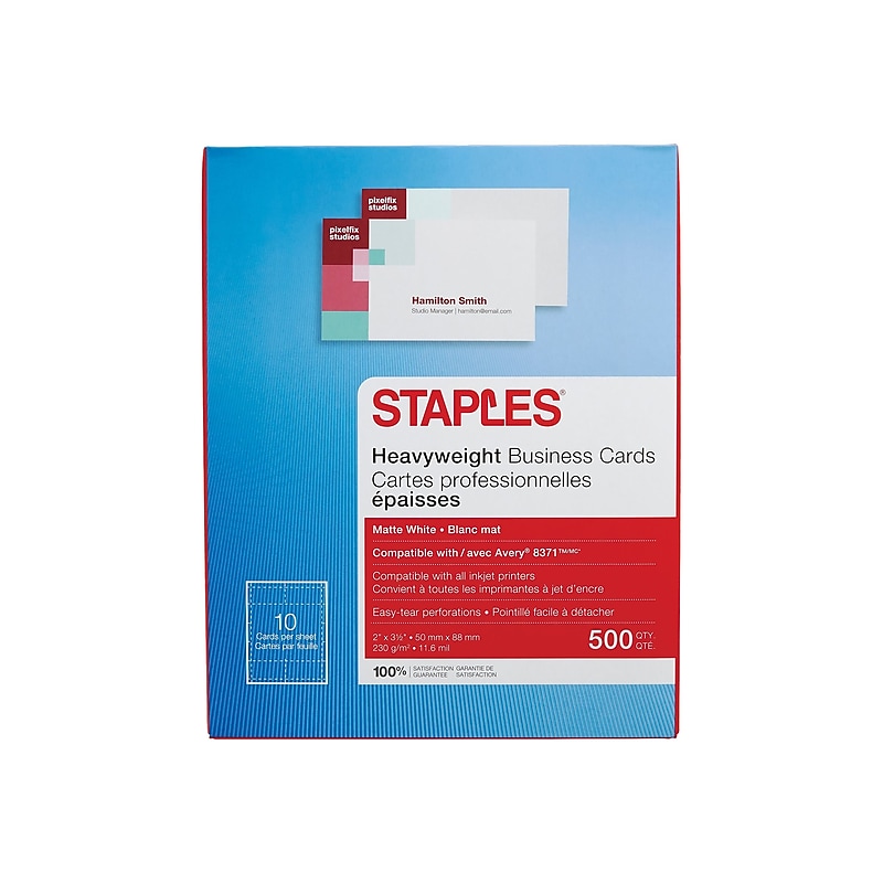 Staples Business Cards, 3.5"W x 2"L, White 500/Pack (12521) image 1