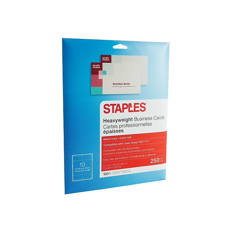 Staples Business Cards, 3.5"W x 2"L, Ivory 250/Pack (12527) image 1