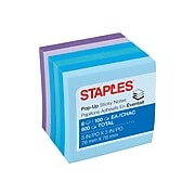Staples Stickies Pop-Up Watercolors Standard Notes, 3" x 3" Assorted, 100 Sheets/Pad, 6 Pads/Pack (S-33WCP6)