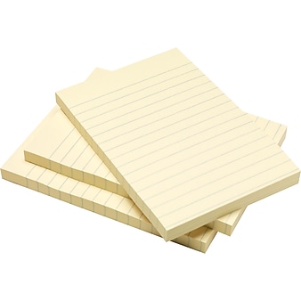 Staples Lined Sticky Notes, 4" x 6", 100 Sheets/Pad, 5 Pads/Pack (S46YR/552572)