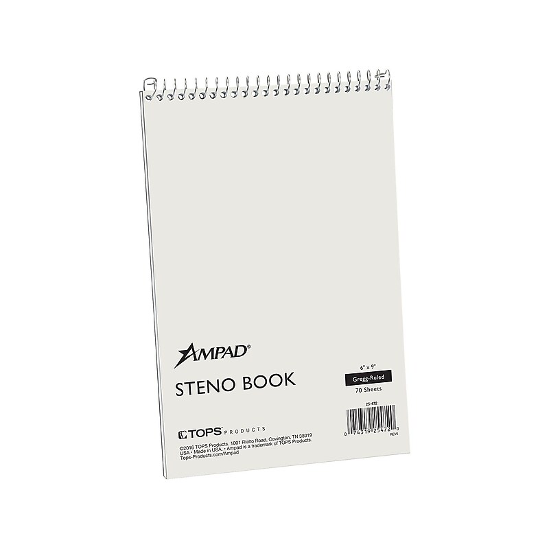 Ampad Steno Pad, 6" x 9", Gregg Rule, White, 70 Sheets/Pad (TOP25-472) image 1