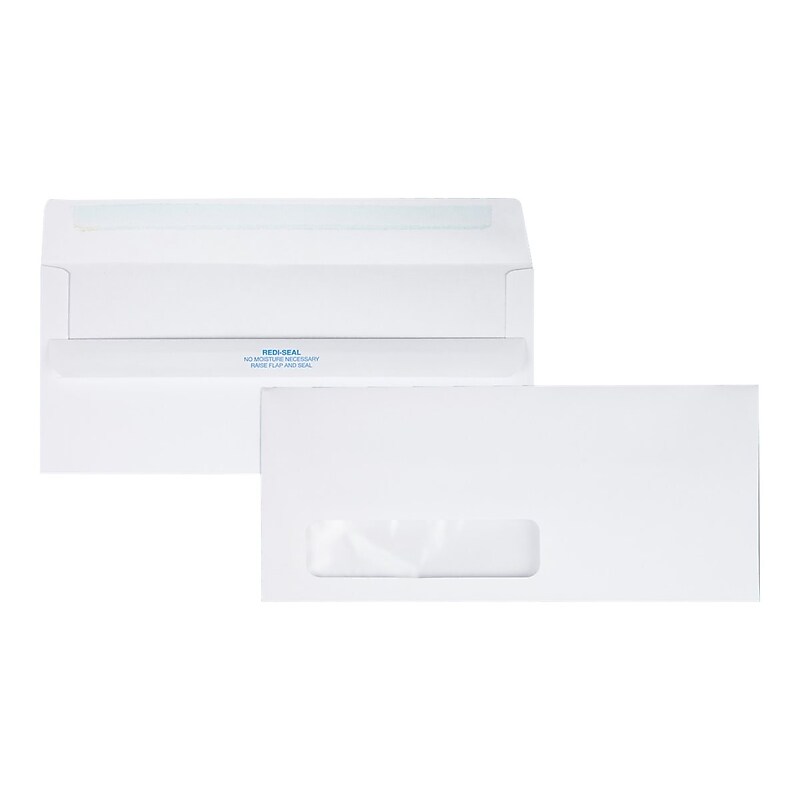 Quality Park Redi-Seal #10 Window Envelopes, 4 1/8" x 9 1/2", White Wove, 500/Box (21318) image 1