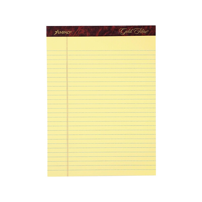 Ampad Gold Fibre Notepads, 8.5" x 11.75", Legal Rule, Canary, 50 Sheets/Pad, 12 Pads/Pk (TOP 20-020R) image 1