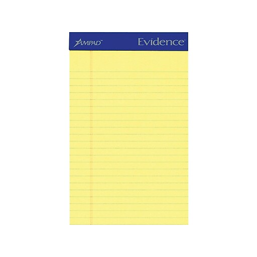 Ampad Evidence Notepads, 5" x 8", College Rule, Canary, 50 Sheets/Pad, 12 Pads/Pack (TOP20204