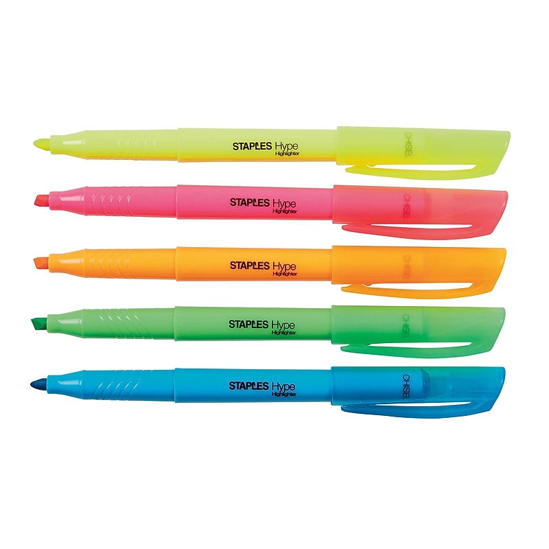 Staples Hype Stick Highlighters, Chisel, Assorted, 5/Pack (29349) image 1