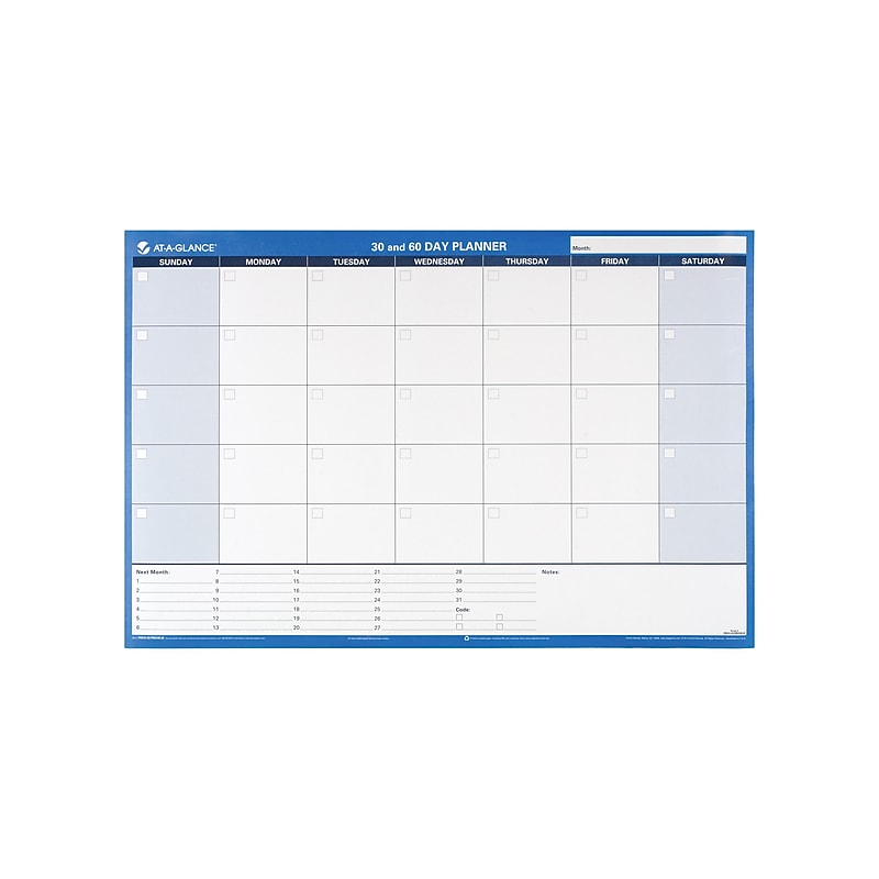AT-A-GLANCE 30-60 Day 24"H x 36"W Dry Erase Undated Monthly Wall Calendar, Blue (PM233 28) image 1