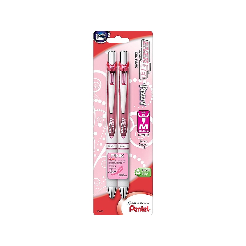 Pentel EnerGel Pearl Deluxe RTX Retractable Gel Pens, Medium Point, Pink Ink, 2 Pack (BL77WBP2PP) image 1