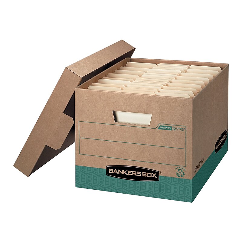 Bankers Box® R-Kive Heavy-Duty Recycled File Storage Boxes, Lift-Off Lid, Letter/Legal Size, Brown, 12/Carton (12775) image 1