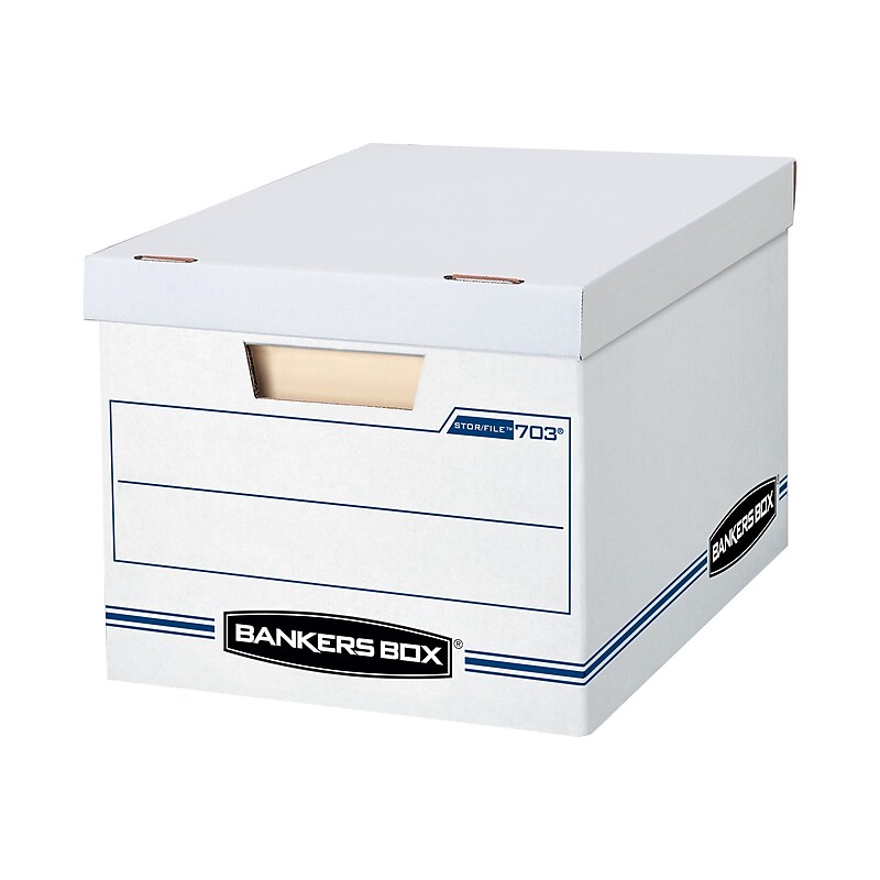 Bankers Box Stor/File 59% Recycled Corrugated File Box Lift Off Lid, Letter/Legal Size, White/Blue, 12/Carton (00703) image 1