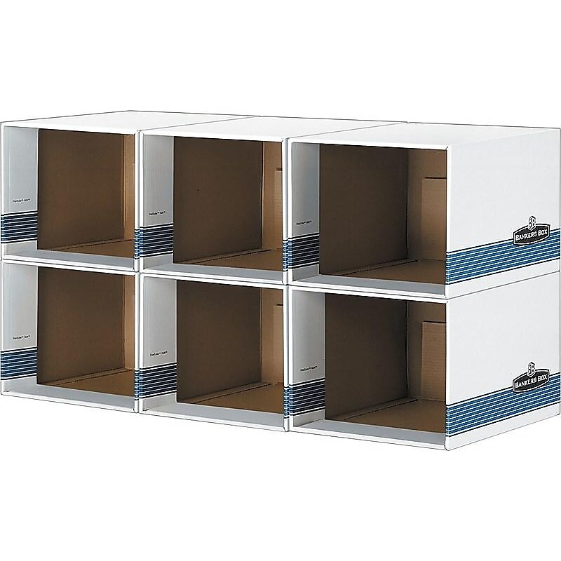 Bankers Box File/Cube™ Quick Set-Up Corrugated File Storage Box Shells, Letter/Legal Size, White/Blue, 6/Carton (0162601) image 1