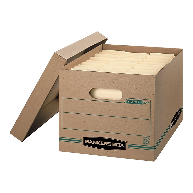Bankers Box Stor/File 100% Recycled Corrugated File Storages Boxes, Lift-Off Lid, Letter/Legal Size, Brown, 12/Carton (1277601) image 1