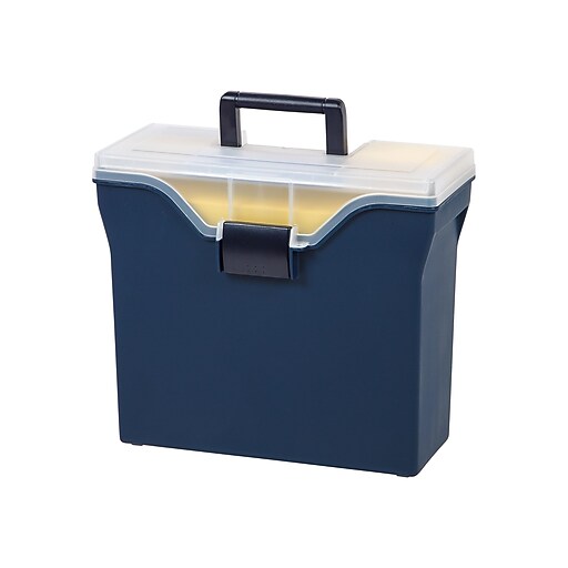 Staples Portable File Box with Organizer Lid, Letter Size, Navy/Clear