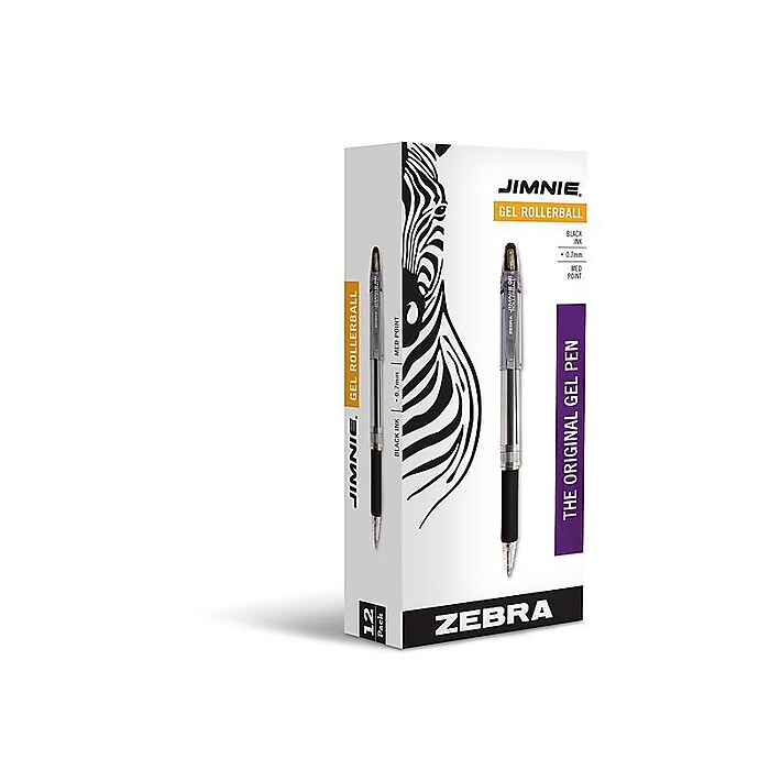 Zebra Jimnie Gel Pen, Medium Point, 0.7mm, Black Ink, Dozen (44110