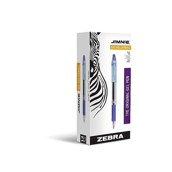 Zebra Jimnie Gel Pen, Medium Point, 0.7mm, Blue Ink, Dozen (44120