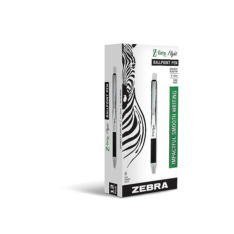 Zebra Z-Grip Flight Retractable Ballpoint Pen, Bold Point, 1.2mm, Black Ink, Dozen (21910) image 1