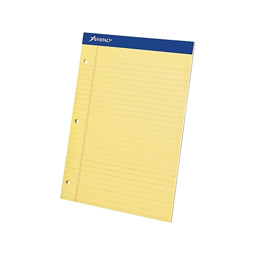 Ampad Notepads, 8.5" x 11.75", Wide Ruled, Canary, 50 Sheets/Pad, 12