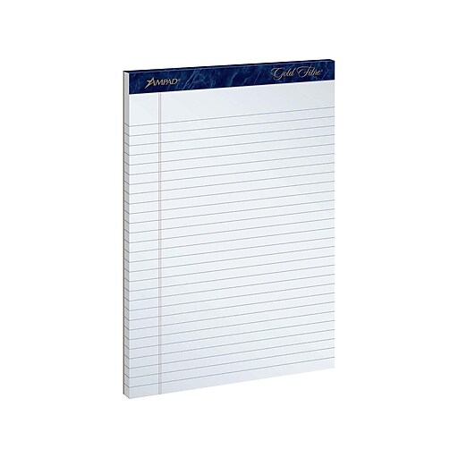 Ampad® Gold Fibre® Perforated Notepad, 81/2" x 113/4", Wide Ruled, White, 50 Sheets/Pad, 4