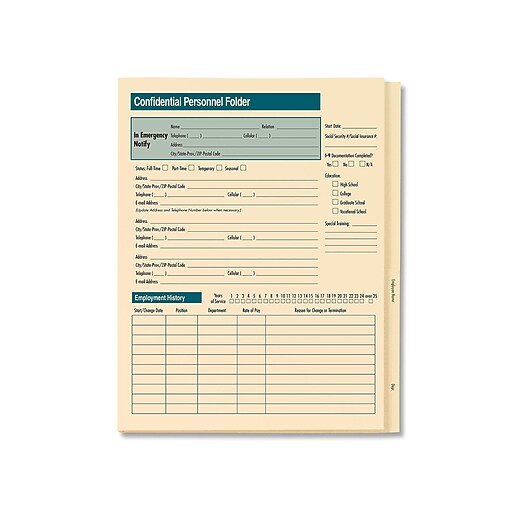 ComplyRight 1Part Personnel Folder, 25/Pack (A223) Staples
