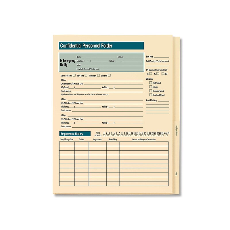 ComplyRight 1-Part Personnel Folder, 25/Pack (A223) image 1