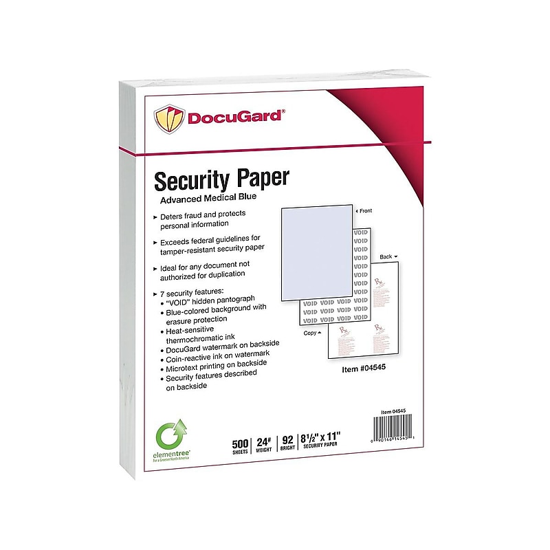 Paris DocuGard Advanced 8.5" x 11" Medical Security Paper, 24 lbs., Blue, 500 Sheets/Ream, 2500/Carton (04545) image 1