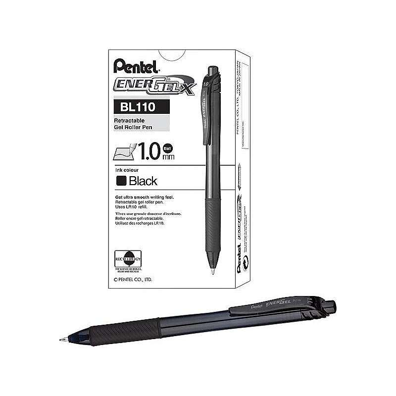 Pentel EnerGel-X RollerGel Retractable Gel Pens, Bold Point, Black Ink, Dozen (BL110-A) image 1