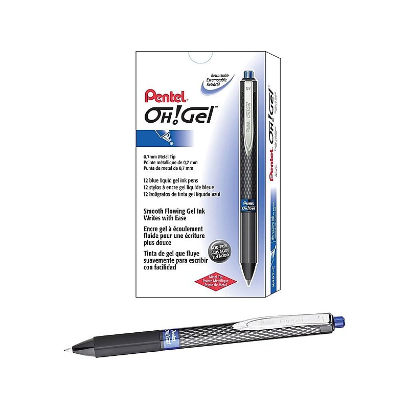 Pentel Oh! Retractable Gel Pens, Medium Point, Blue Ink, Dozen (K497-C) image 1