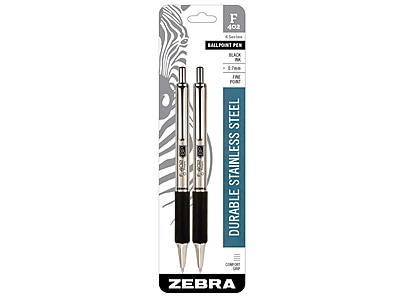 Zebra F-402 Edelstahl-Gelschreiber – 2er Pack, 0,5 Mm Fein, Schwarze Tinte, Rutschfest & Langlebig