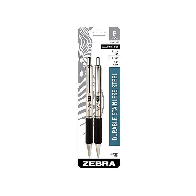 Zebra F-402 Retractable Ballpoint Pen, Fine Point, 0.7mm, Black Ink, 2 Pack (29212) image 1