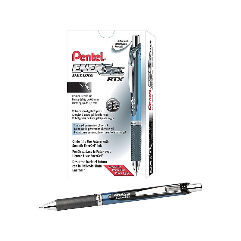 Pentel EnerGel Deluxe RTX Retractable Gel Pens, Fine Point, Black, Dozen (BLN75-A) image 1