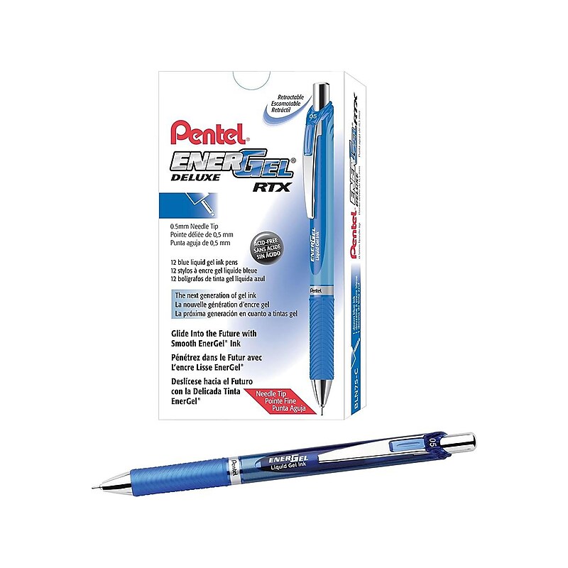 Pentel EnerGel RTX Retractable Gel Pens, Fine Point, 0.5mm, Blue Ink, Dozen (BLN75C) image 1