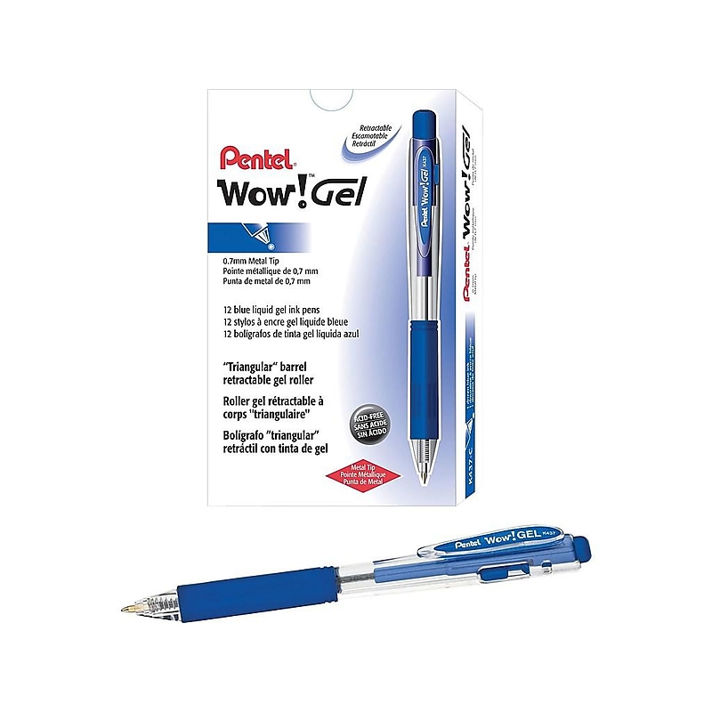Pentel WOW! Retractable Gel Pens, Medium Point, Blue Ink, Dozen (K437-C) image 1
