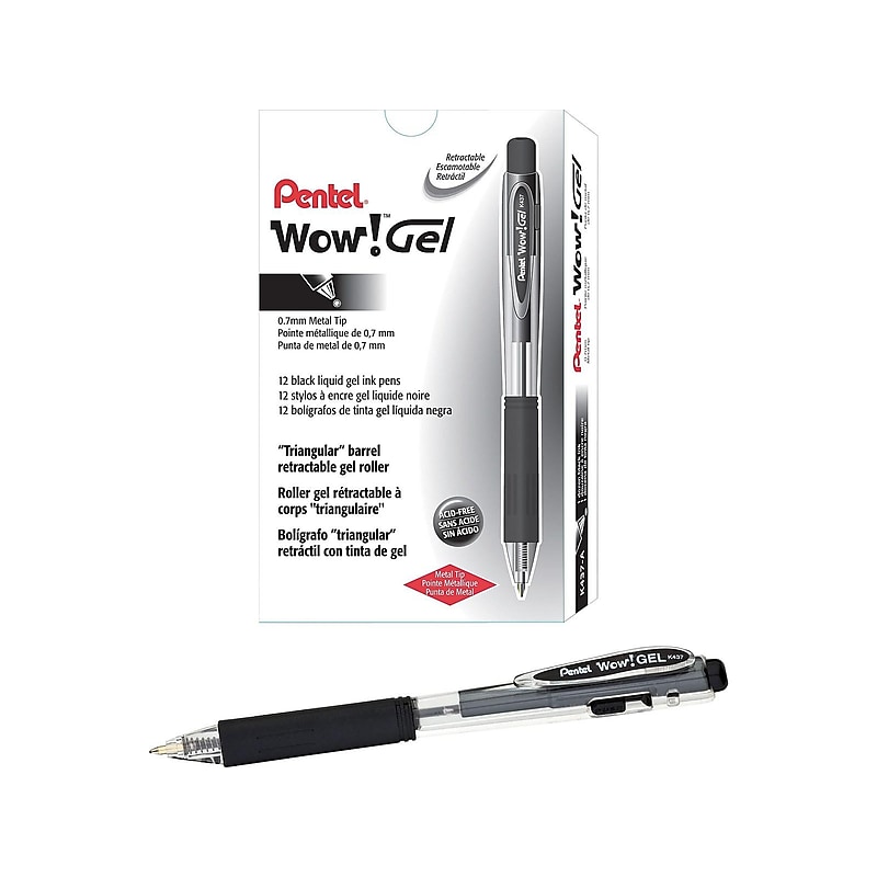 Pentel WOW! Retractable Gel Pens, Medium Point, Black Ink, Dozen (K437-A) image 1