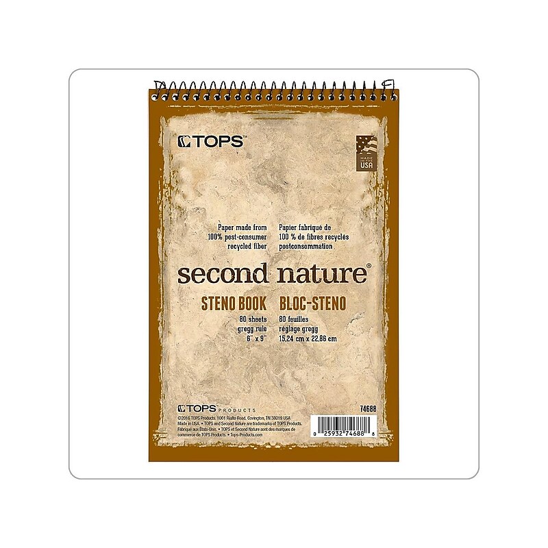 TOPS Second Nature Steno Pad, 6" x 9", Gregg Ruled, White, 80 Sheets/Pad (TOP 74688) image 1