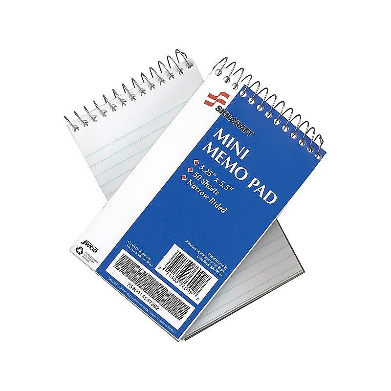 AbilityOne Skilcraft Mini Memo Pads, 3.25" x 5.5", Narrow Ruled, White, 50 Sheets/Pad, 12 Pads/Pk (7530-01-454-7392) image 1