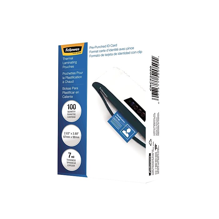 Fellowes Thermal Laminating Pouches, ID Tag, 7 Mil, 100/Pack