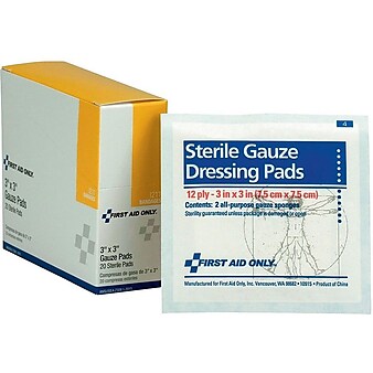 First Aid Only 3" Sterile 12-Ply Pads, 20/Box (I211)