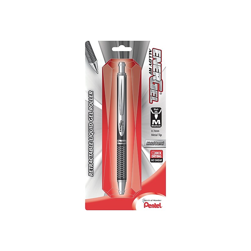 Pentel EnerGel Alloy Retractable Gel Pen, Medium Point, Black Ink (BL407ABPA) image 1