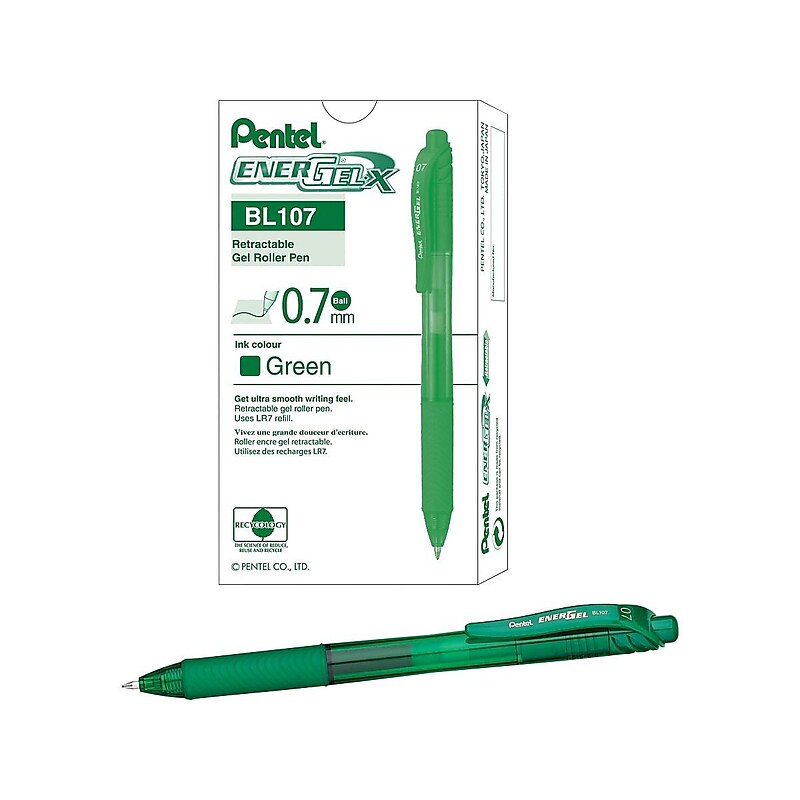 Pentel EnerGel-X RollerGel Retractable Gel Pens, Medium Point, Green Ink, Dozen (BL107-D) image 1