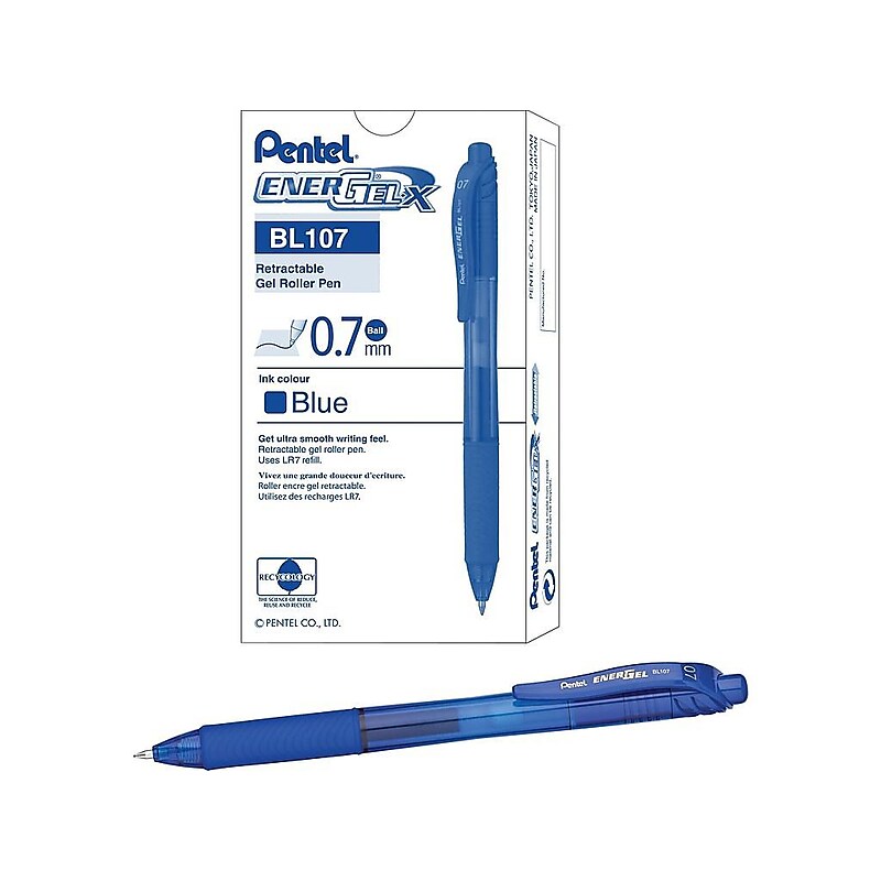 Pentel EnerGel-X RollerGel Retractable Gel Pens, Medium Point, Blue Ink, Dozen (BL107-C) image 1
