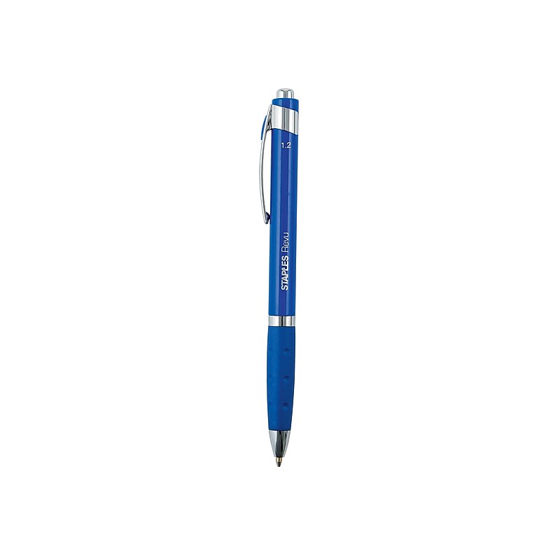 Staples Revu Retractable Ballpoint Pens, Bold Point, Blue Ink, Dozen (50810) image 1