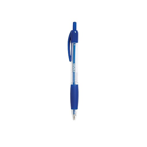 Staples Retractable Ballpoint Pens, Medium Point, Blue Ink, Dozen