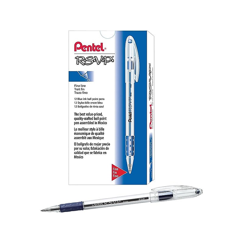 Pentel R.S.V.P. Ballpoint Pens, Fine Point, Blue Ink, Dozen (BK90-C) image 1