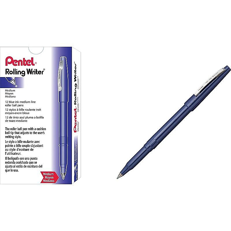 Pentel Rolling Writer Rollerball Pens, Medium Point, Blue Ink, Dozen (R100-C) image 1